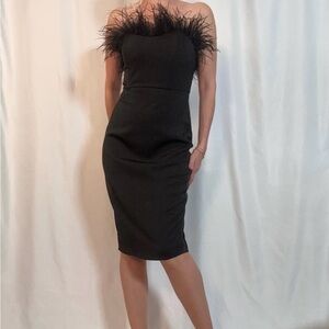 LPA Black Midi Dress with Feather Detail